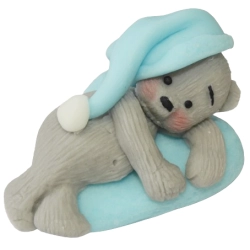 Figurka na tort miś dekoracje urodziny chrzest baby shower niebieski szary